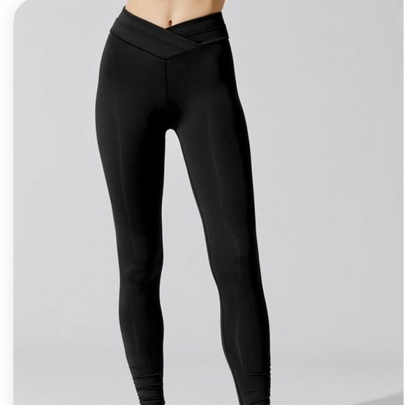 Celestine V Waist Black Shiny Leggings - Picture 1 of 7